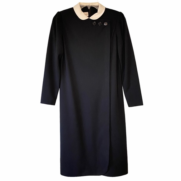 Vintage White Peter Pan Collared Black Shift Dress Sz 8